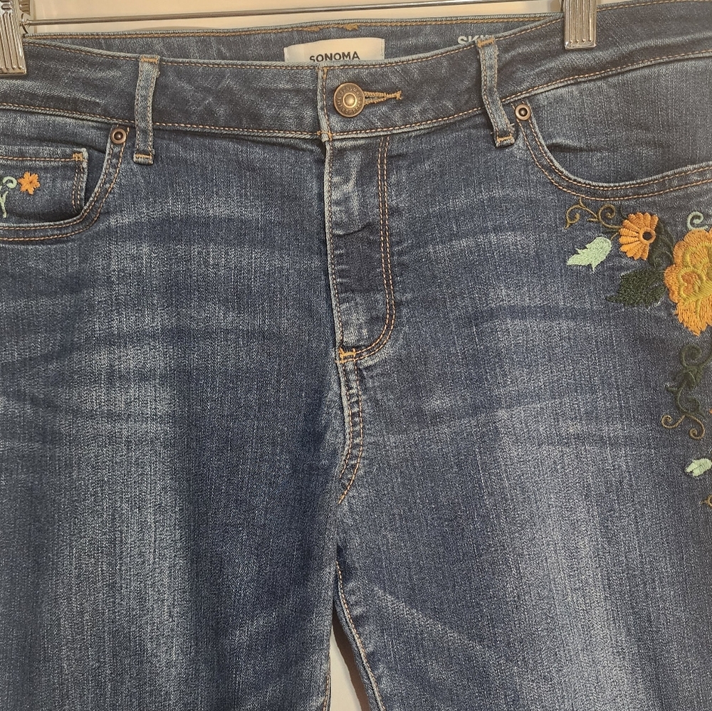 Sonoma Size 16 Skinny Jeans Floral Embroidery Cottagecore Y2K Soft Power - Picture 5 of 10